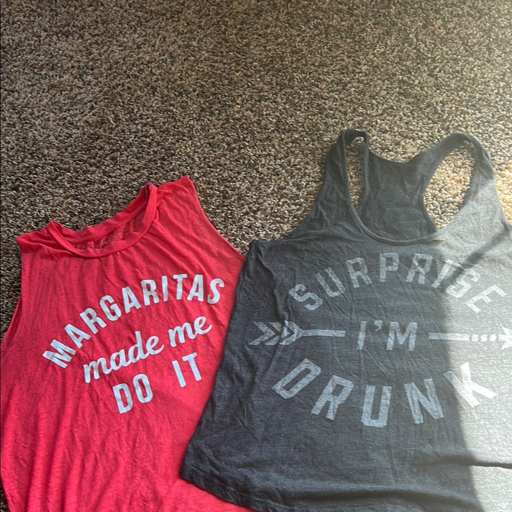 Fun Graphic Tank Tops - Pink and Gray